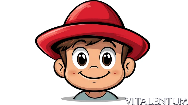 Smiling Cartoon Boy in Red Hat AI Image