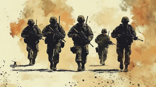 Military Squad in Action - Graphic Art