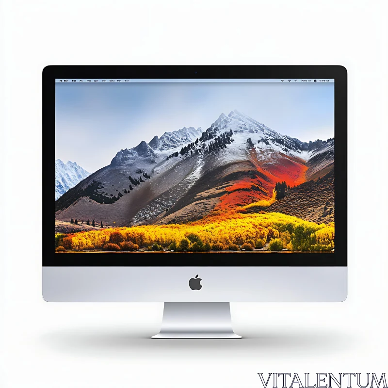 Colorful Autumn Mountain Range Displayed on iMac AI Image