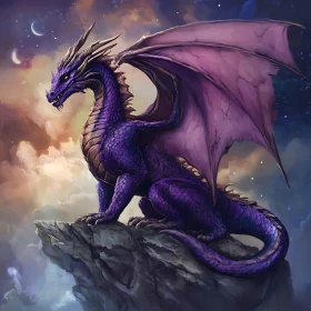 Fantasy Dragon Perched High Above Clouds