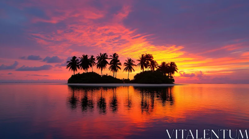 AI ART Tropical Paradise Island Sunset Reflection