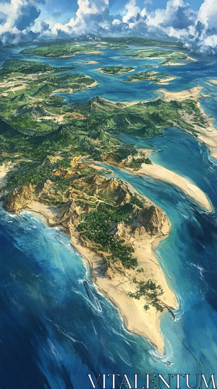 Scenic Aerial View of Islands and Ocean AI Image