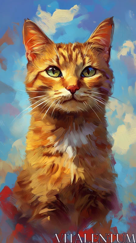 Ginger Cat Painted on Canvas AI Image