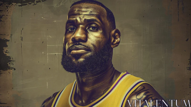 LeBron James Evocative Basketball Portrait AI Image