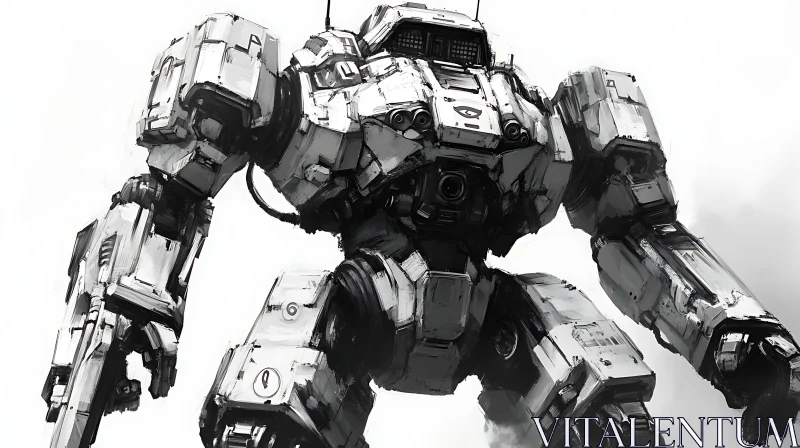 Gigantic Robot: Gray Scale Illustration AI Image