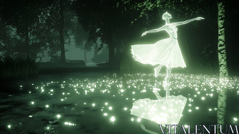 AI ART Ballerina's Luminous Dance in Enchanted Forest