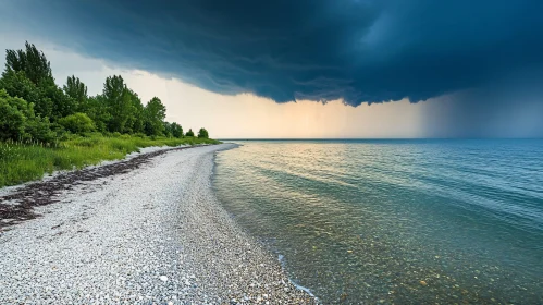 Seascape with Dark Clouds and Pebble Beach