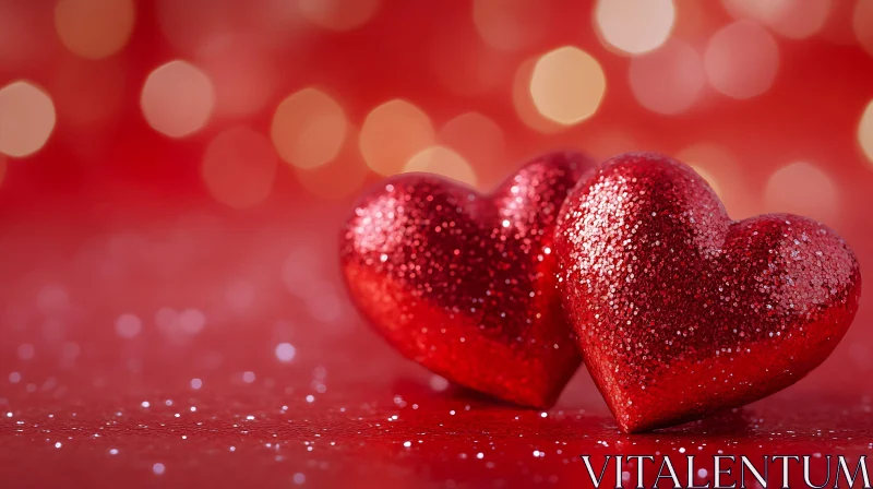 AI ART Two Red Hearts with Bokeh Background