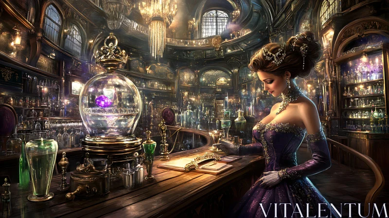 AI ART Vintage Woman with Crystal Ball