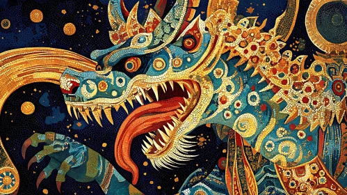 Detailed Mosaic Dragon Illustration