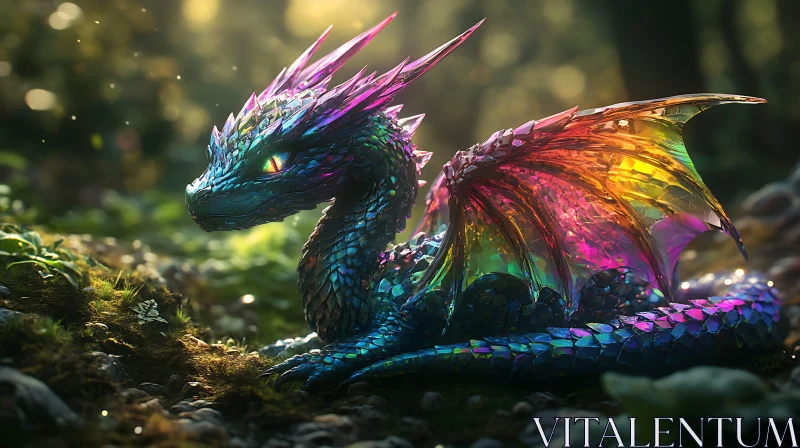 AI ART Crystalline Dragon Resting in Forest Glade