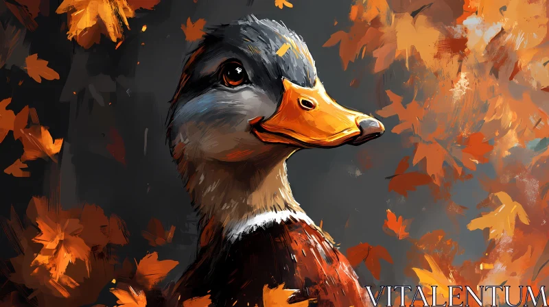 Duck and Fall Foliage Illustration AI Image