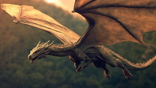 Dragon in Flight: A Fantasy Scene
