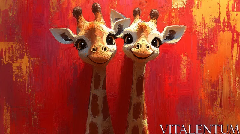 Playful Giraffes in Artistic Setting AI Image