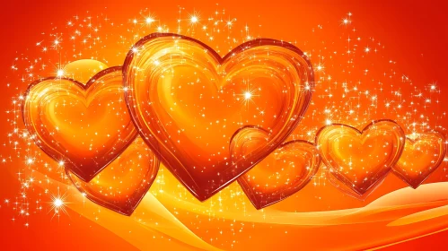 Radiant Heart Sparkles on Orange Canvas