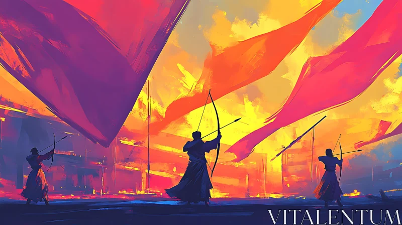 AI ART Silhouette Archers Under Colorful Sky