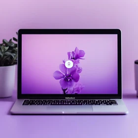 Laptop with Purple Flower Lock Screen