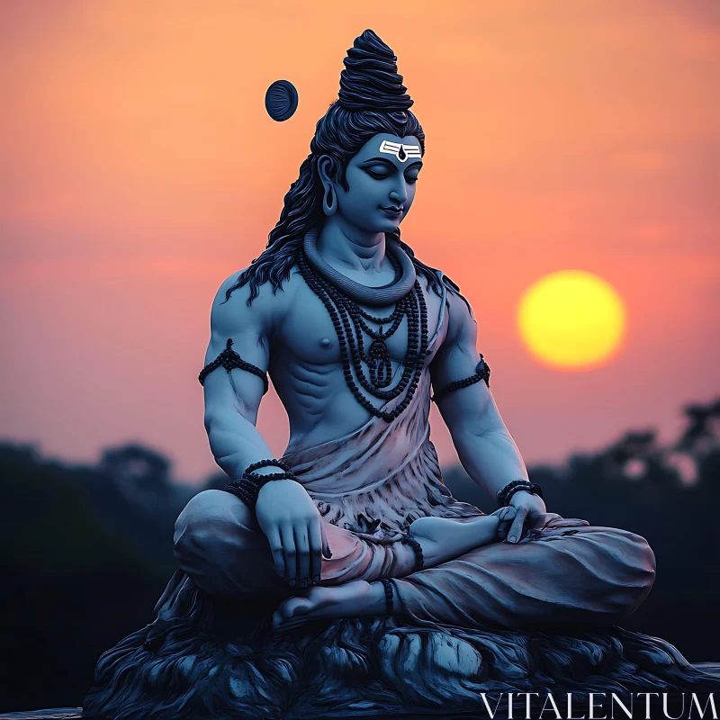 Meditative Shiva Statue at Dusk AI Image