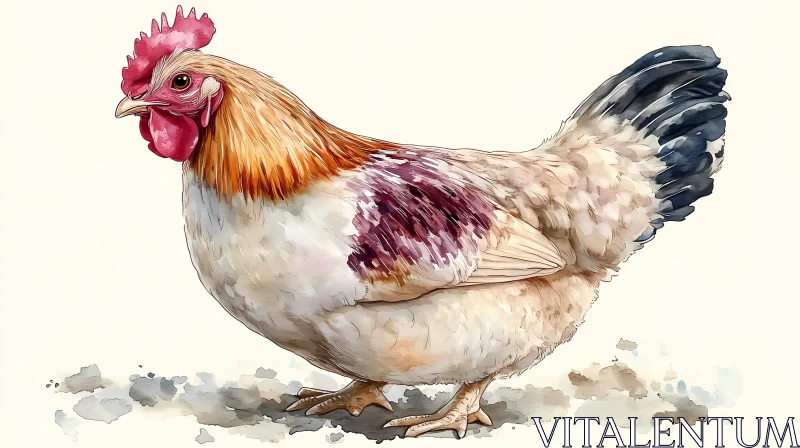 Artistic Rooster in Watercolors AI Image