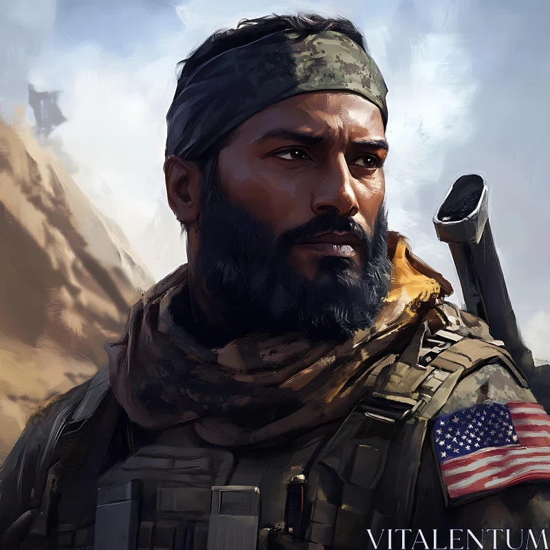 Portrait of a Bearded Soldier AI Image