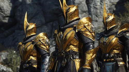 Fantasy Warriors in Golden Armor