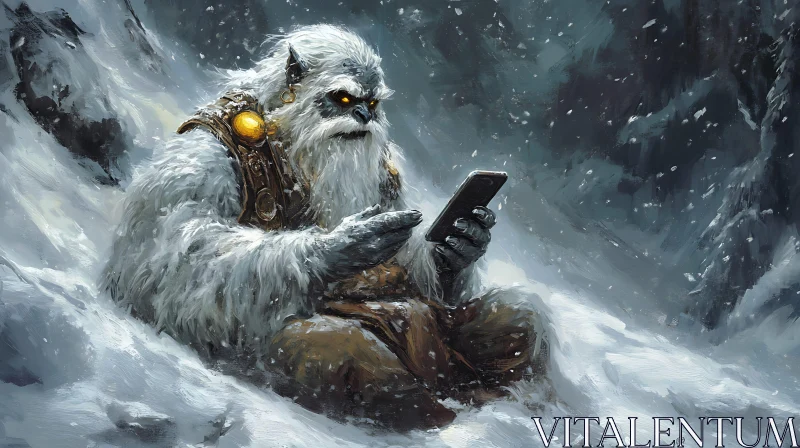 Modern Yeti with Mobile Phone Art AI Image