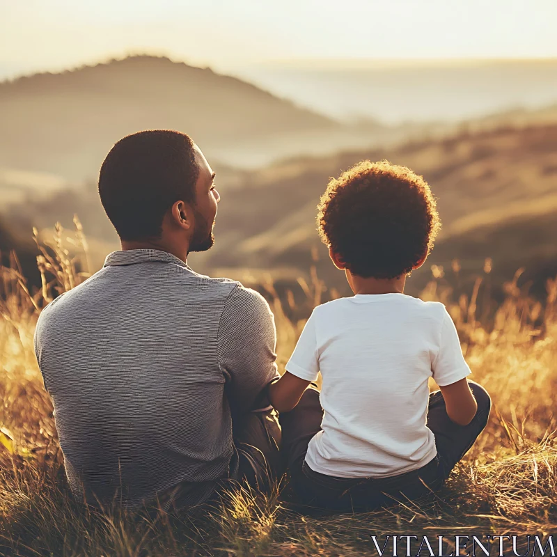 AI ART Sunset View with Father and Son