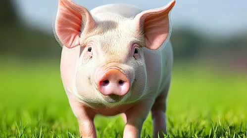 Pig Standing in a Green Field