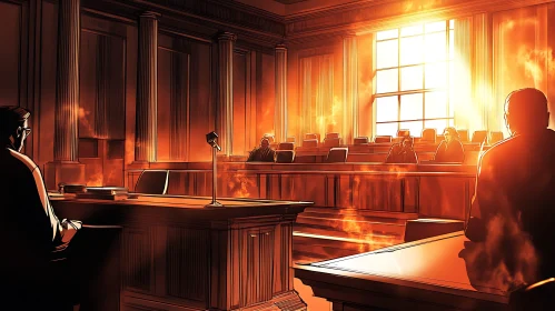 Dramatic Courtroom Illuminated by Sunlight