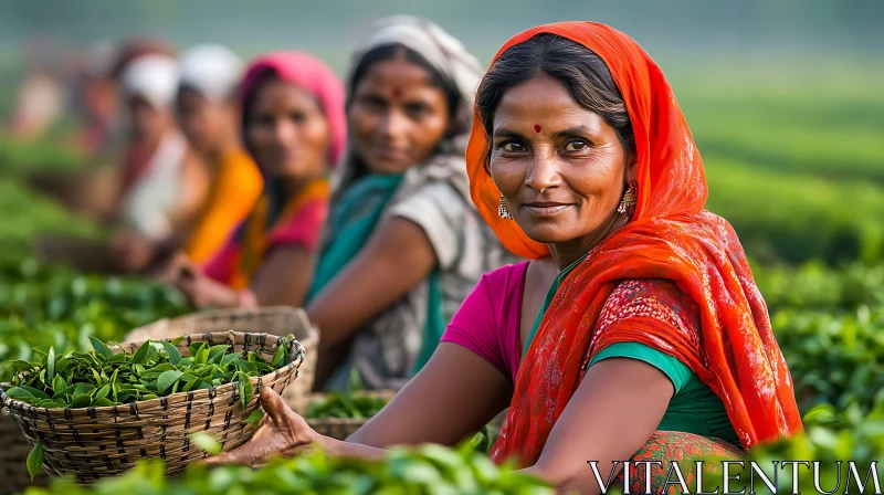 AI ART Women in Tea Fields