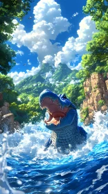 Crocodile Emerge in Jungle