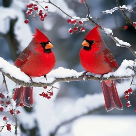 Winter Cardinals on Snowy Branch