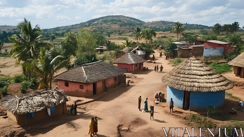 African Village Huts and Landscape AI Image