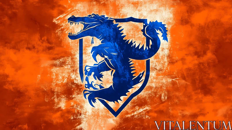 Blue Alligator on Orange Grunge Background AI Image