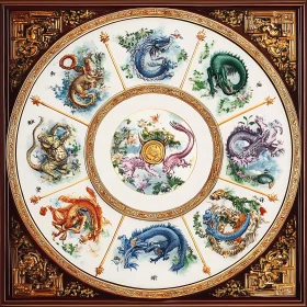 Mythical Dragons Circle Composition