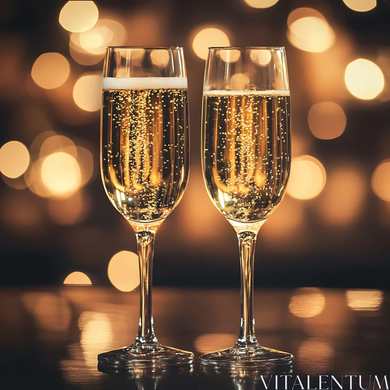 AI ART Sparkling Champagne Flutes with Bokeh Background