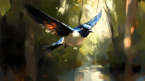 Blue and White Bird in Motion