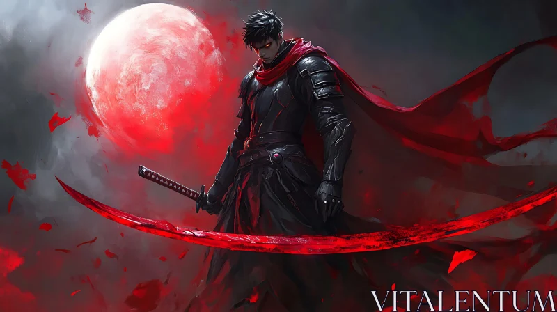 AI ART Crimson Moon Warrior: A Fantasy Portrait