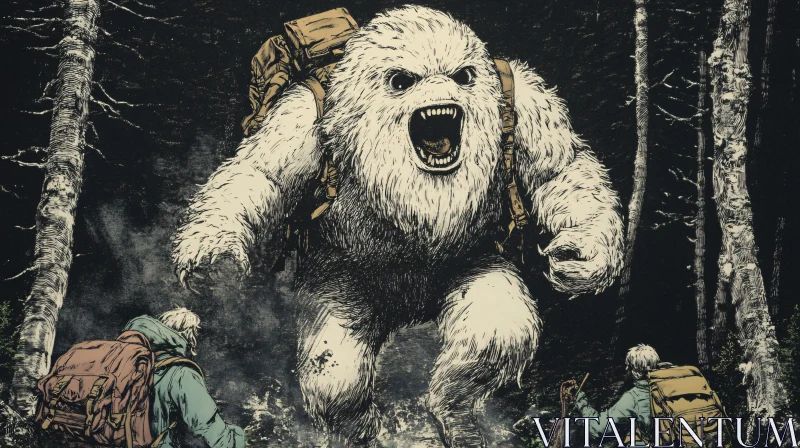 AI ART Fearsome Yeti Confrontation in the Woods