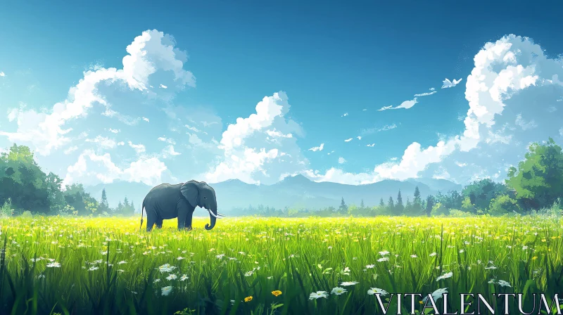 Tranquil Elephant in Nature AI Image