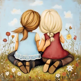 Two Girls Friendship in Meadow