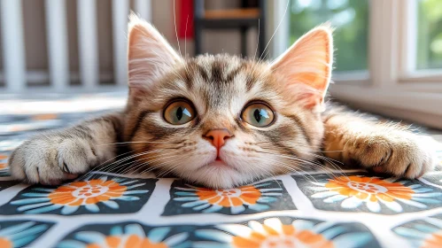 Curious Kitten in Sunlit Room