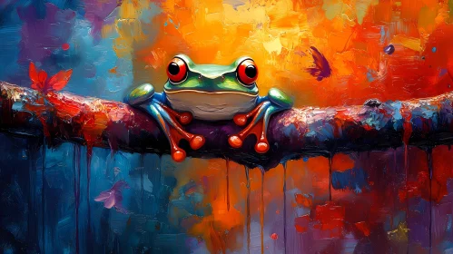 Colorful Frog Art on Abstract Background