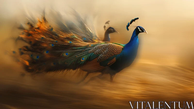 Peacock in Motion: A Study in Color AI Image