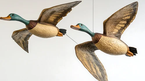 Sculpted Ducks Mid-Flight