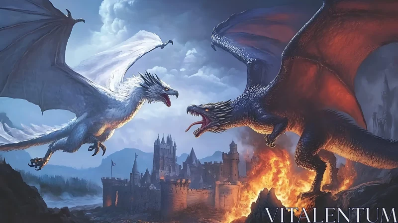 AI ART Dragons Confrontation in Fantasy World