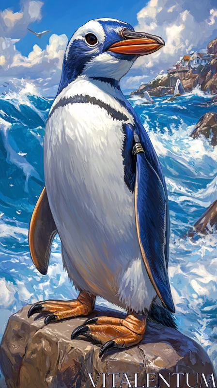 Penguin by the Sea AI Image