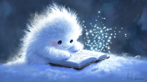 Fluffy Character with Sparkling Book