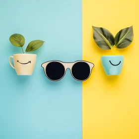 Minimalist Plant Pot and Sunglasses Art