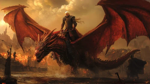 Warrior and Dragon in Fiery Battle